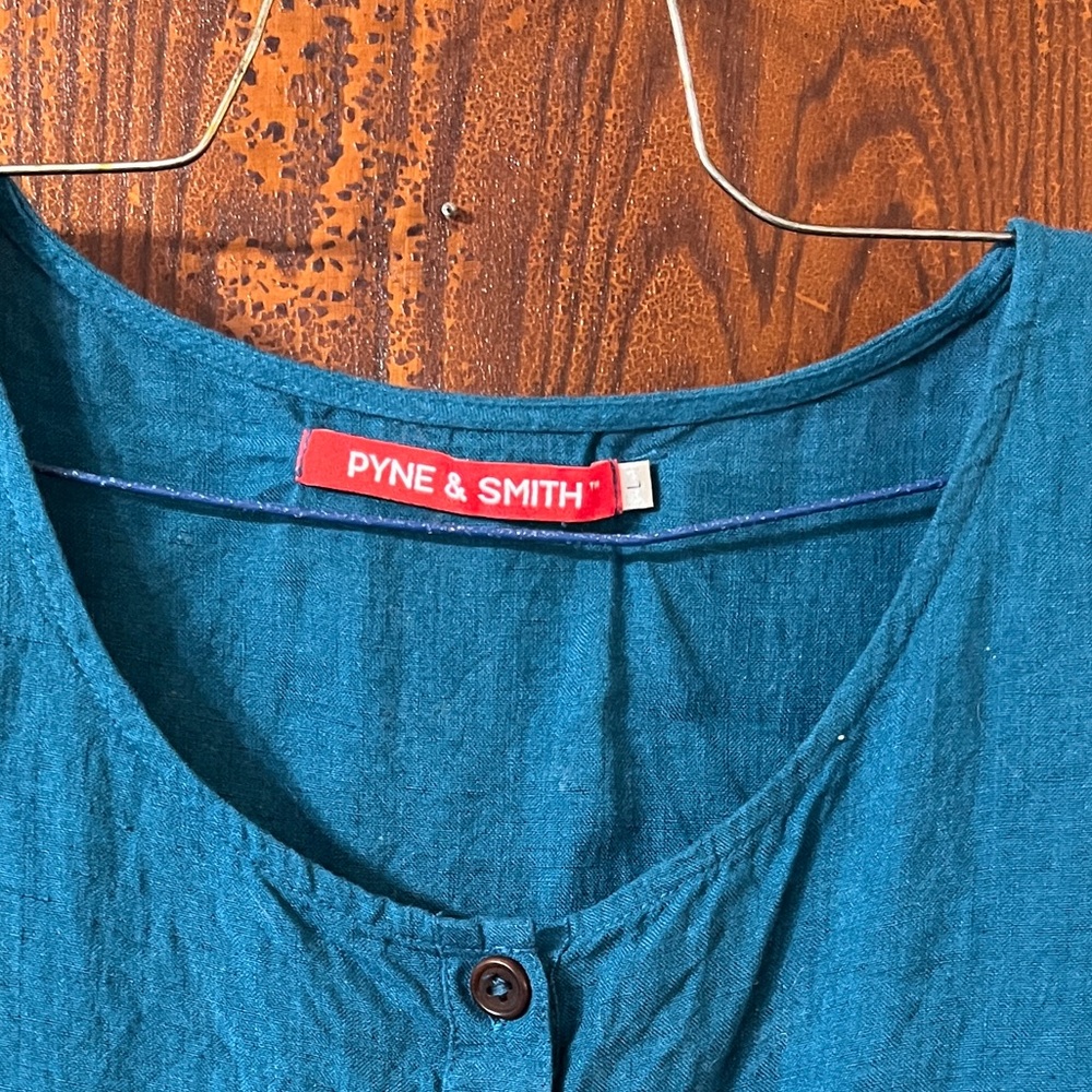 100% Linen Teal Midi Dress with Button Detail - Picture 3 of 4